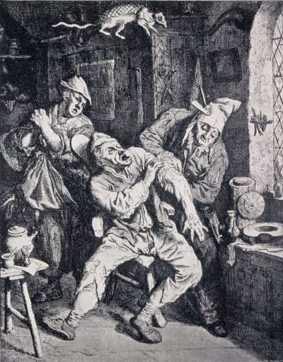 A Barber-Surgeon Operating in His Office by English School